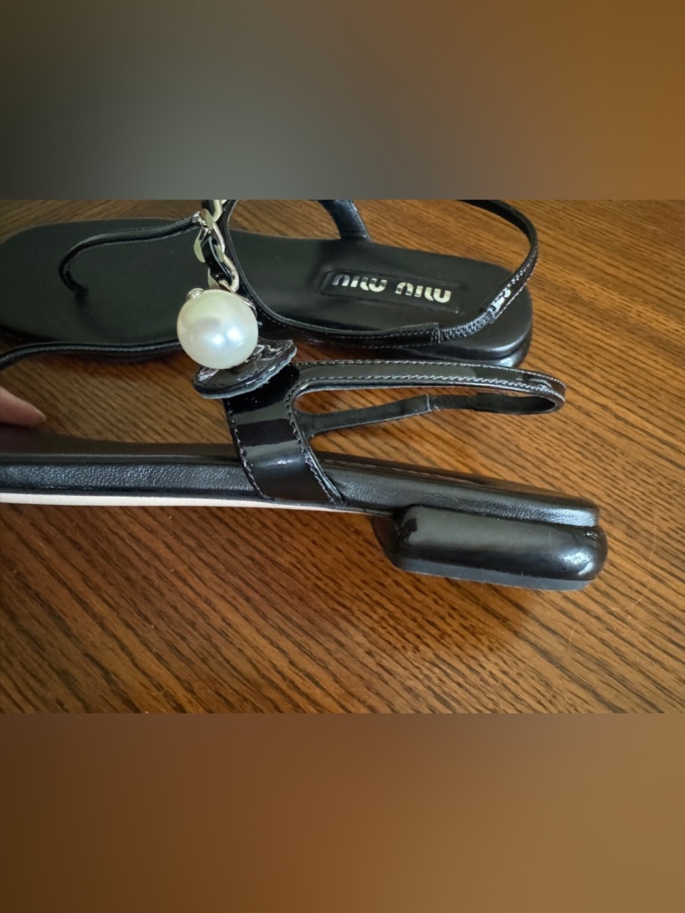 Miu Miu Pearl Chain Thong Sandals - Picture 10 of 16